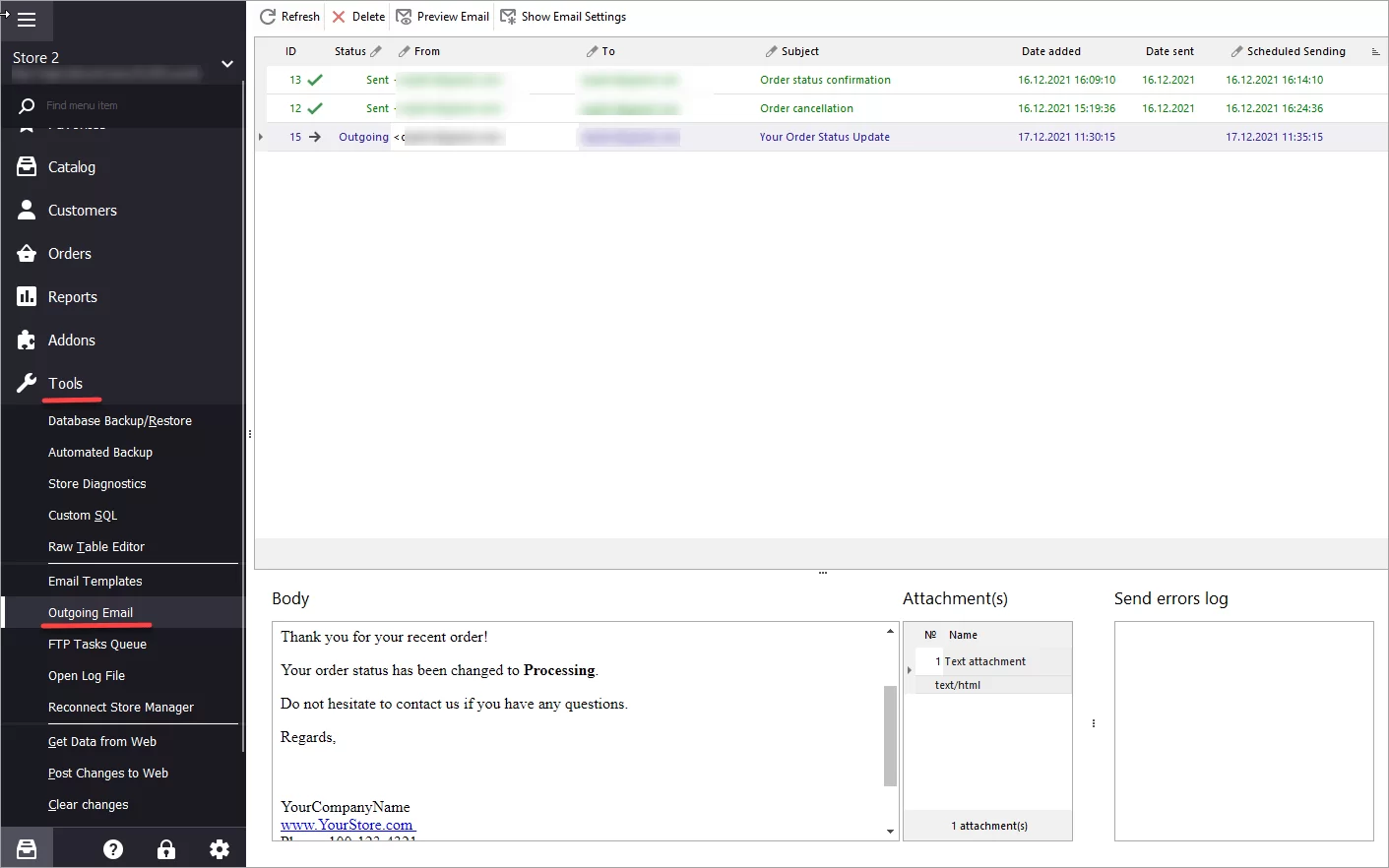 WooCommerce Store Manager Outgoing Emails