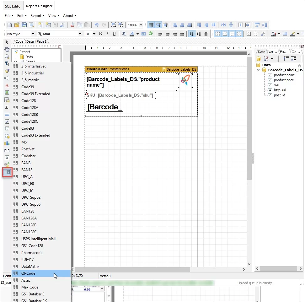 Selecting the QR code option