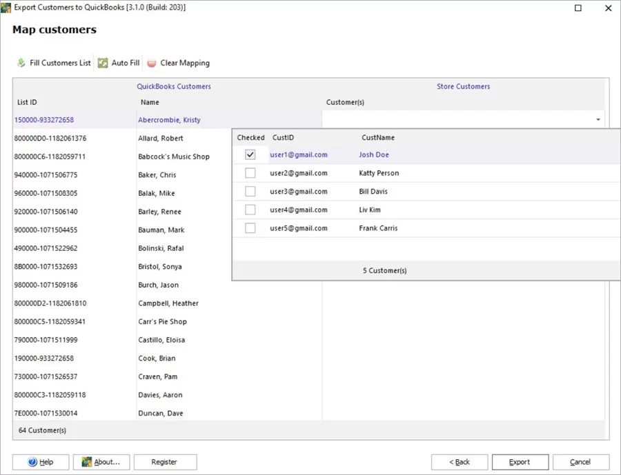 WooCommerce Store Manager QuickBooks Export Customers Map Checked