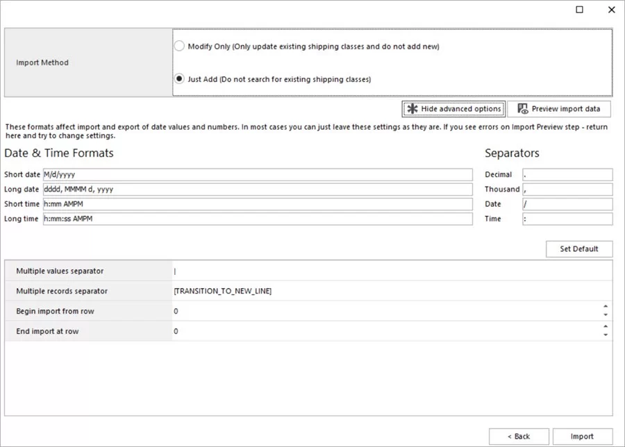 WooCommerce Store Manager Shipping Class Import Method