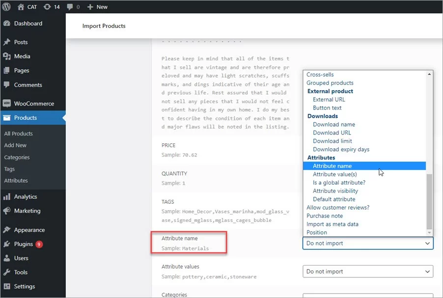 Etsy to WooCommerce Import File Mapping