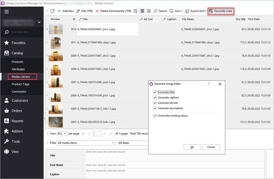 Etsy to WooCommerce Imported Store Manager Generate Meta