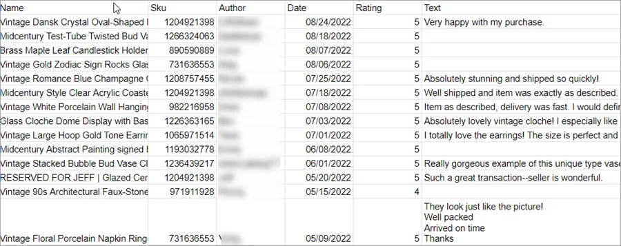 WooCommerce Store Manager Etsy Scraped Reviews
