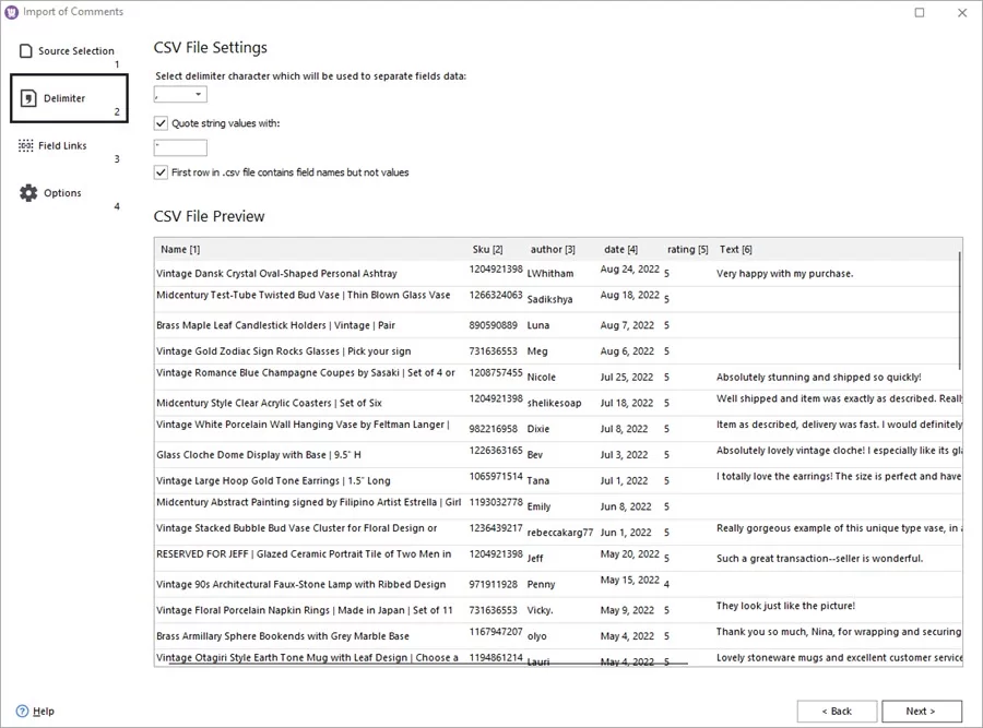 WooCommerce Store Manager Import Etsy Reviews Delimiters
