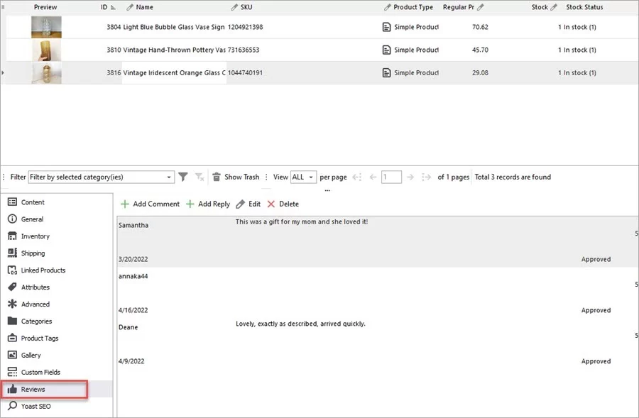 WooCommerce Store Manager Import Etsy Reviews Imported
