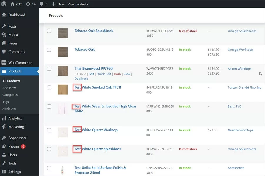 WooCommerce Products Name With Test
