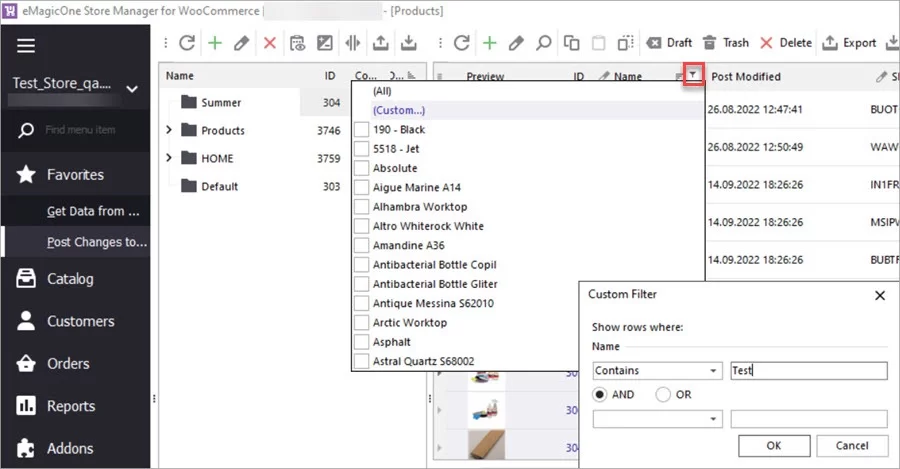 WooCommerce Store Manager Delete Products Name Condition