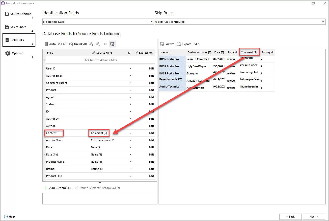 WooCommerce Import Reviews Field Links