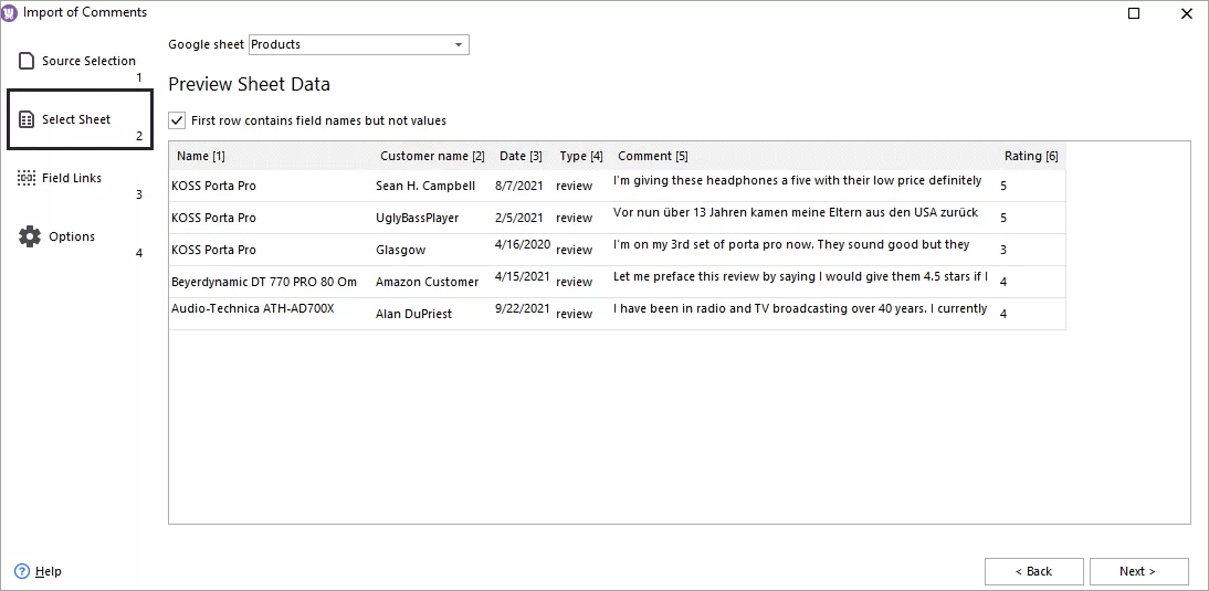 WooCommerce Review Import Select Sheet