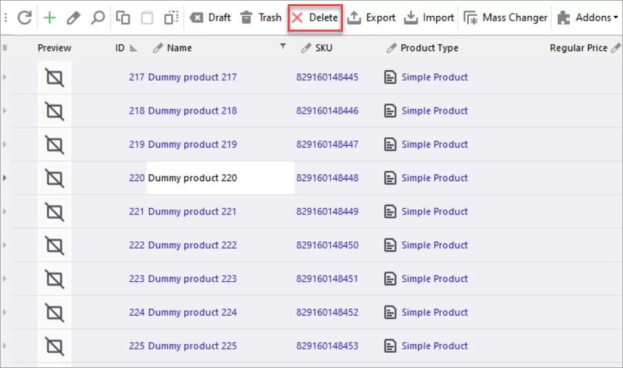 WooCommerce Store Manager Dummy Products Delete