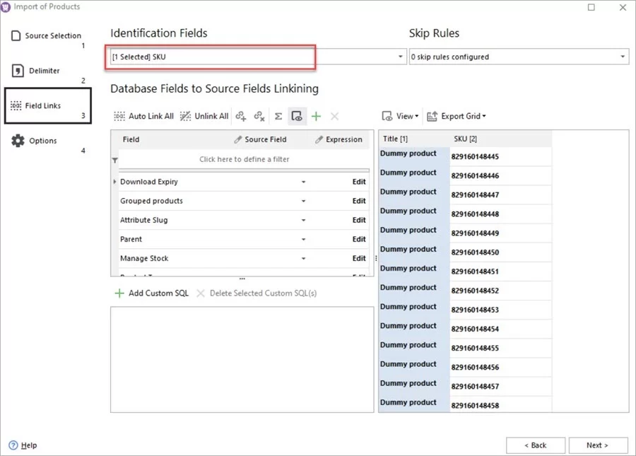 WooCommerce Store Manager Dummy Products File Import Field Links