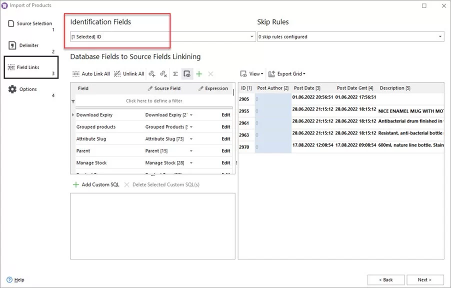 WooCommerce Store Manager Old Products Import Link Fields