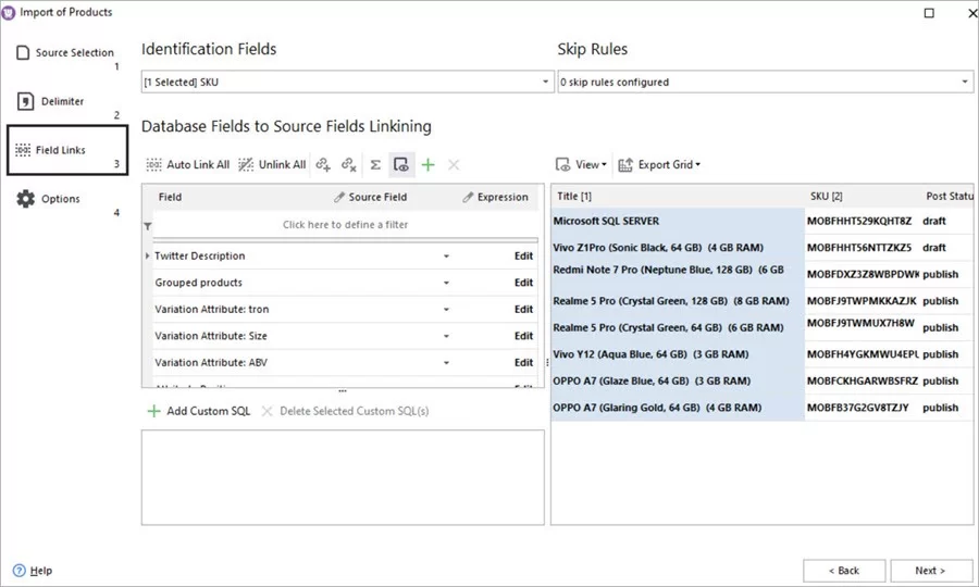 WooCommerce Products Import File Fields Linking