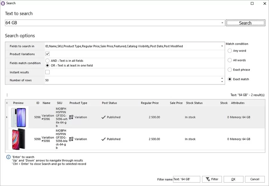 WooCommerce Store Manager Search Variations by Name