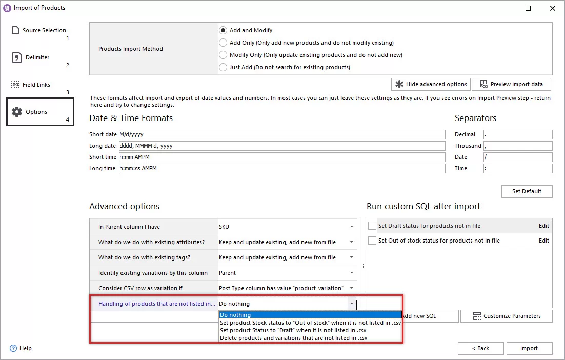 Handling WooCommerce Products Not Listed in the File Option During Import