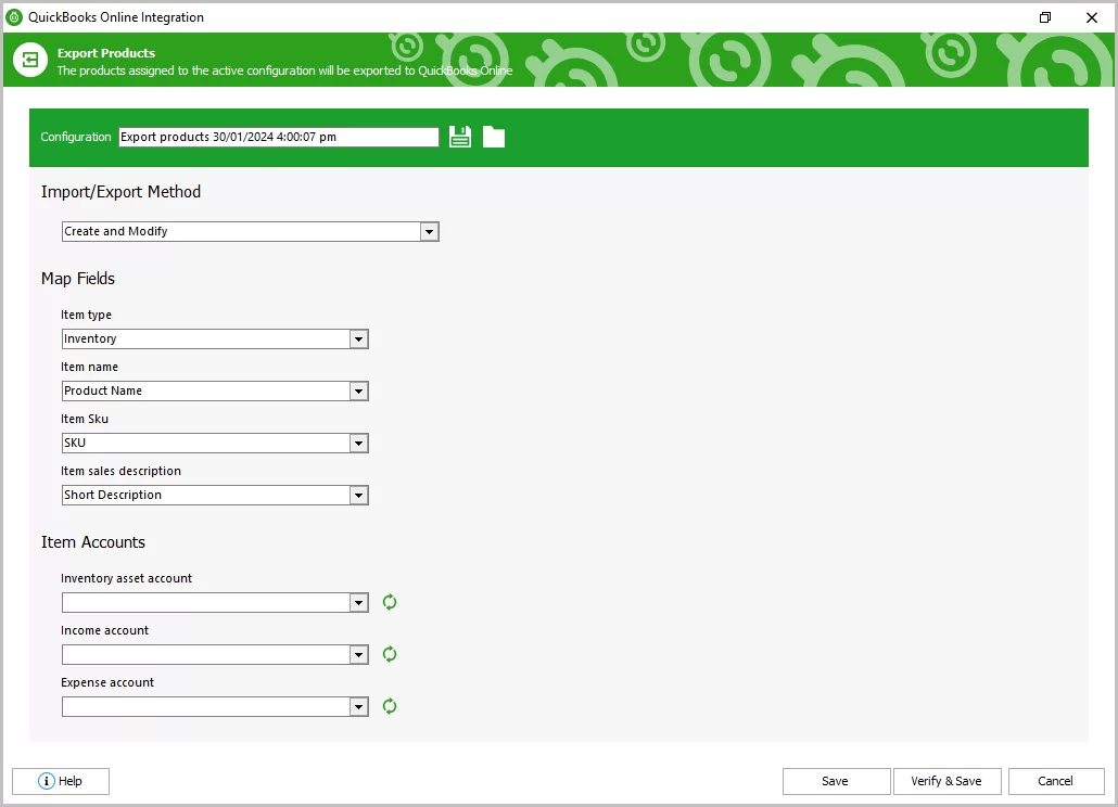 Product Export Configuration Settings for WooCommerce to QuickBooks Online Integration