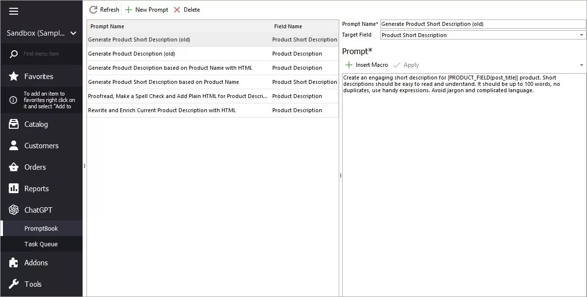 WooCommerce ChatGPT PromptBook in Store Manager