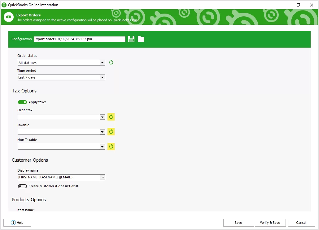 Embedded List of Tax Options for WooCommerce Order Export to QuickBooks Online Addon