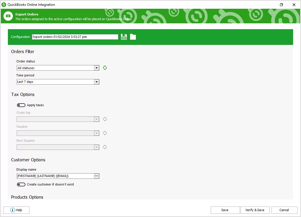 Order Export Configuration Settings in WooCommerce QuickBooks Online