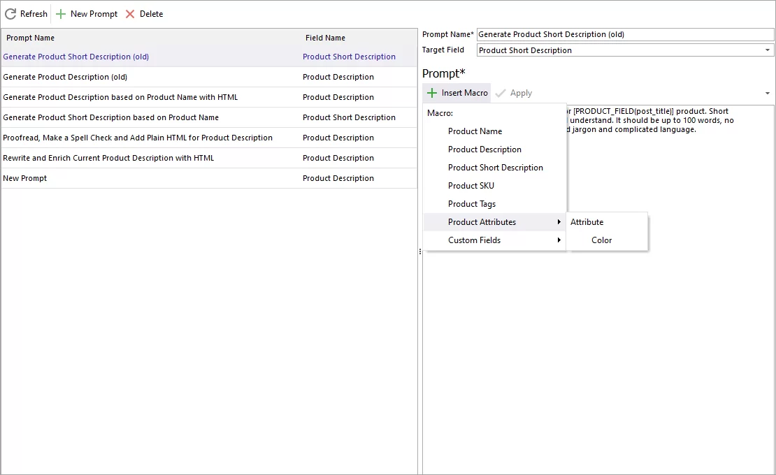 Product Attributes Macros in PrestaShop ChatGPT PromptBook