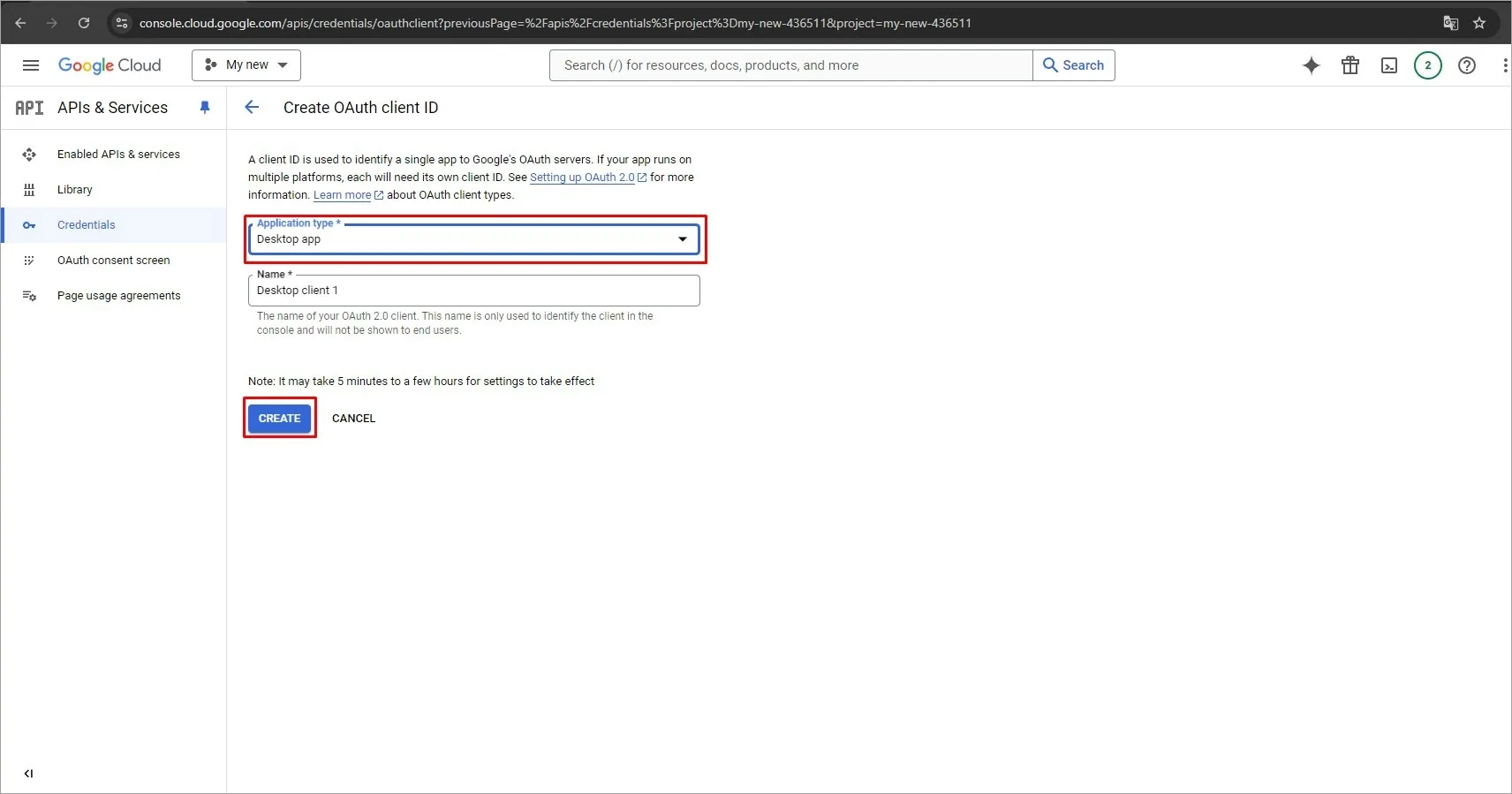 Application Type in OAuth Client ID Settings