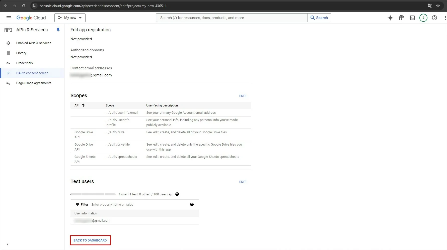 Back to Dashboard After Test User Creation