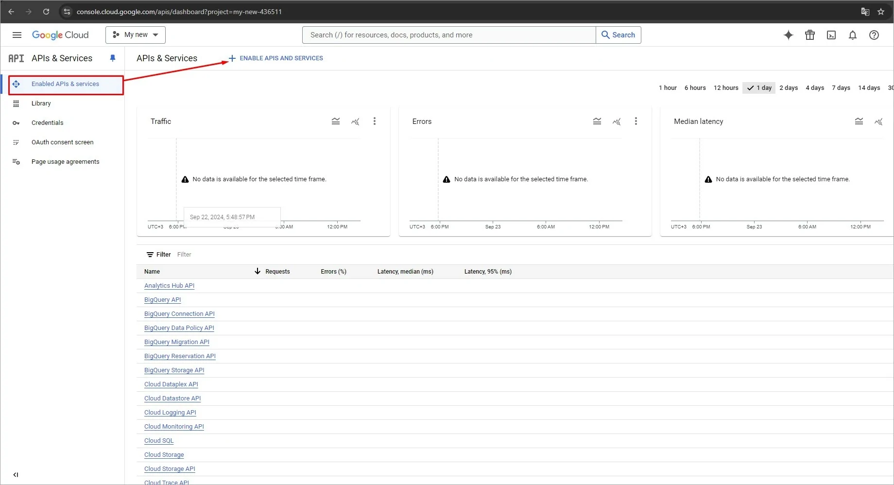 Enable APIs and Services Option