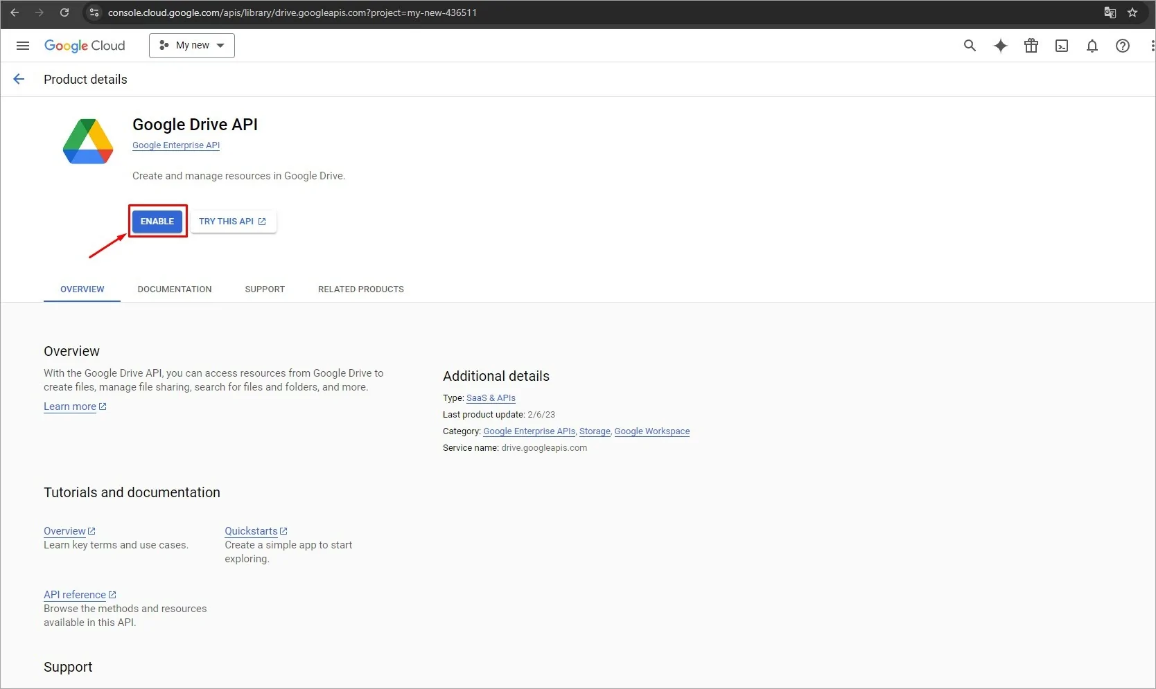 Enabling Google Drive API