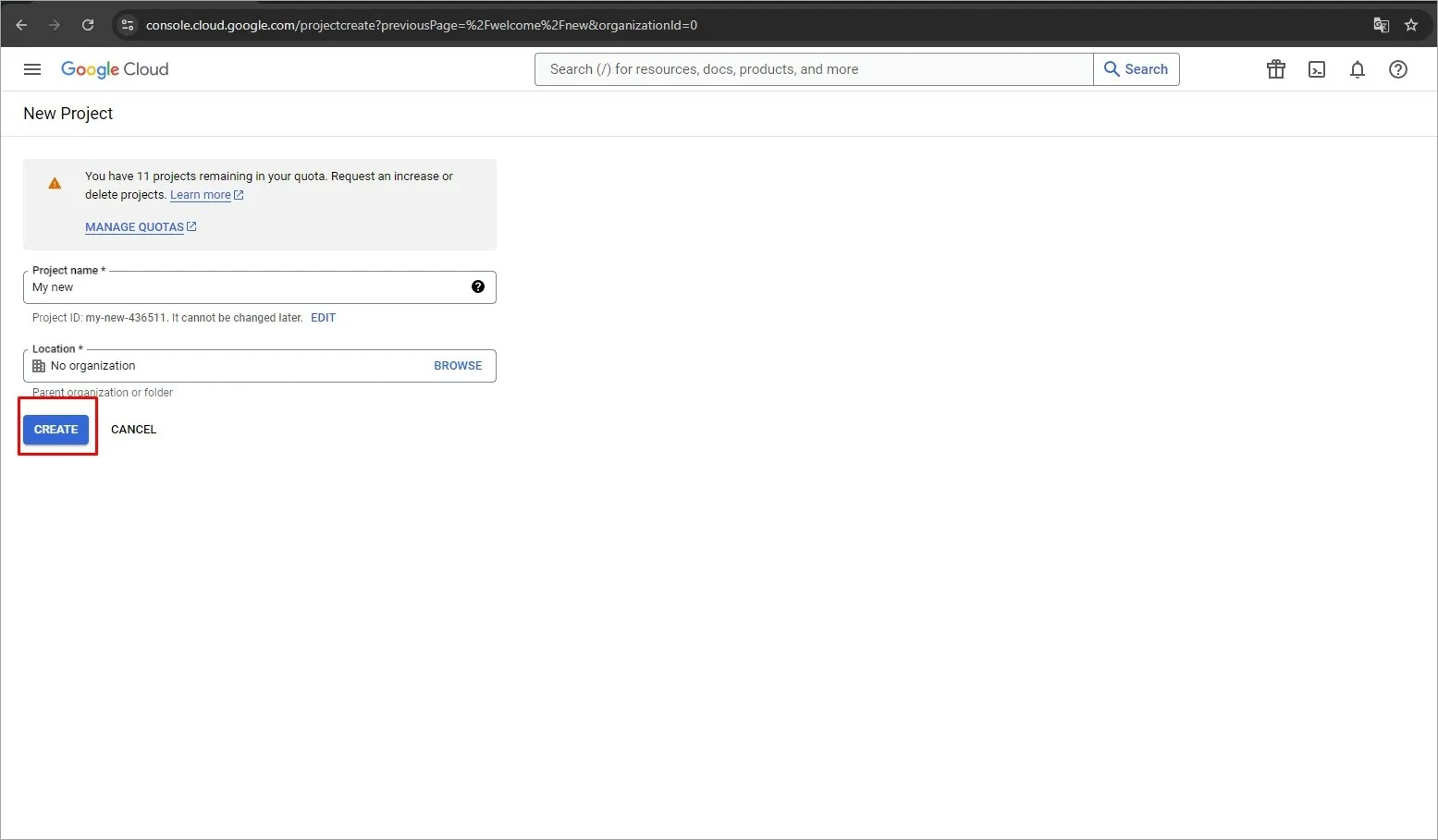 New Project Creation on Google Cloud
