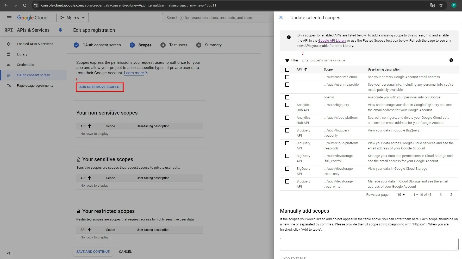 Updating Selected Scopes on Google Cloud