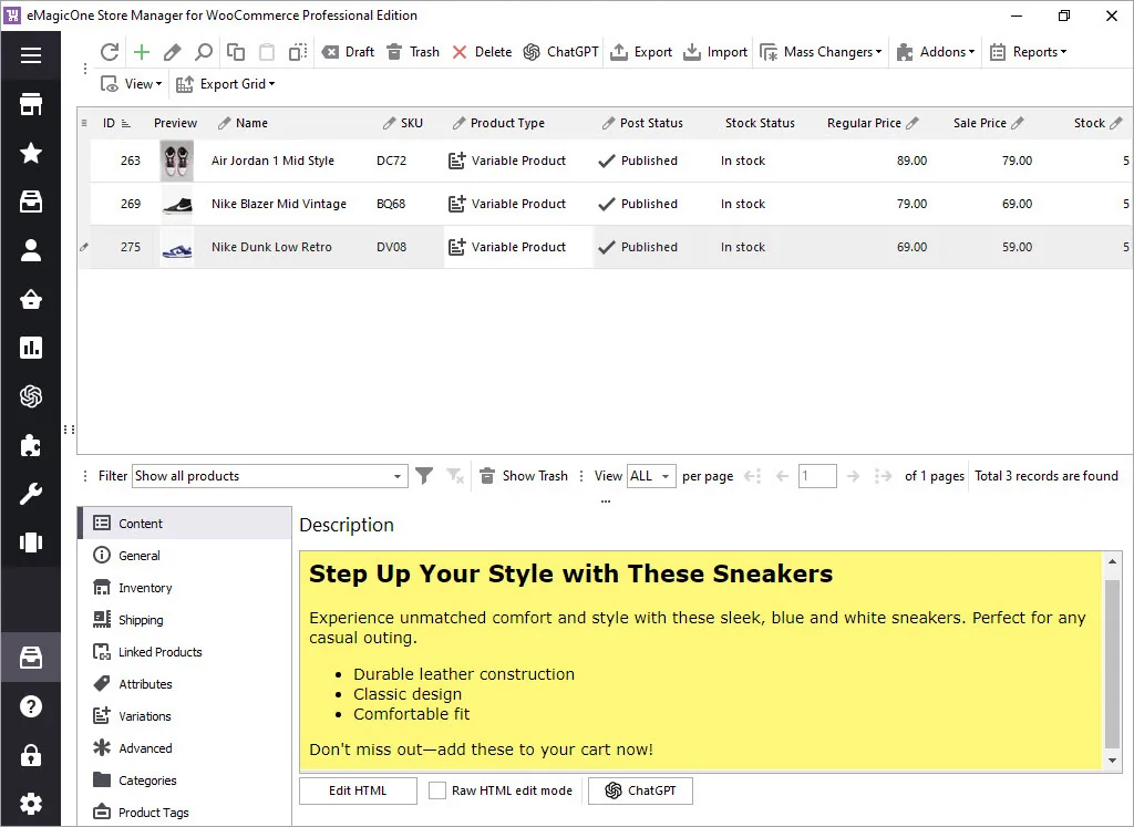 Generated WooCommerce Product Description Based on Images in Store Manager