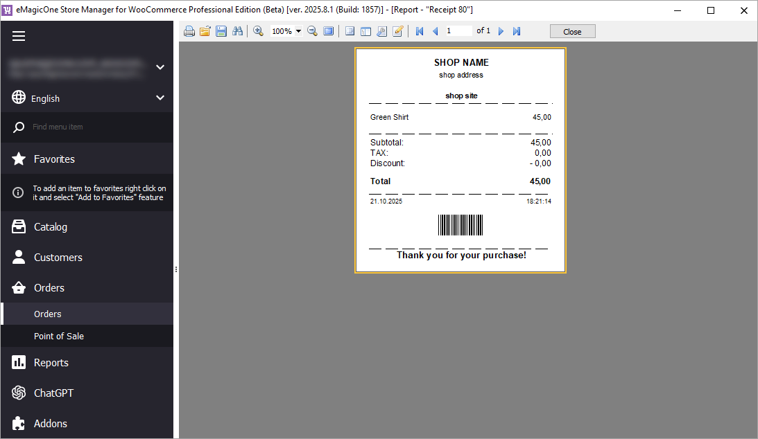 WooCommerce Receipt for Automated Printing in Store Manager