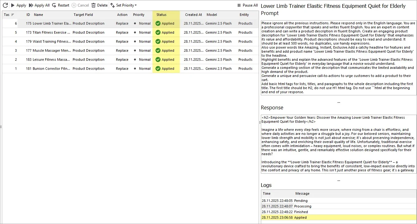 Applied WooCommerce Description Generated by Name with Gemini