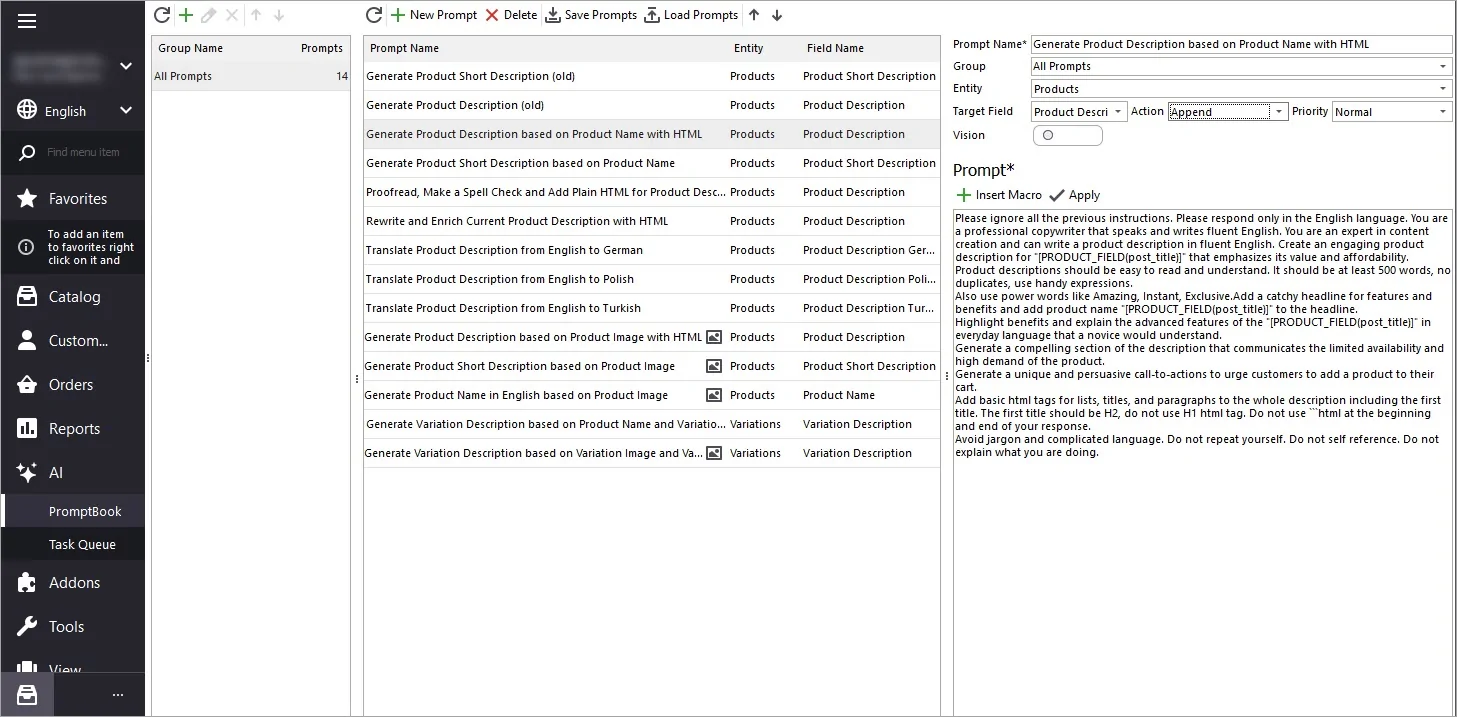 Gemini Prompt to Generate WooCommerce Description Based on Product Name