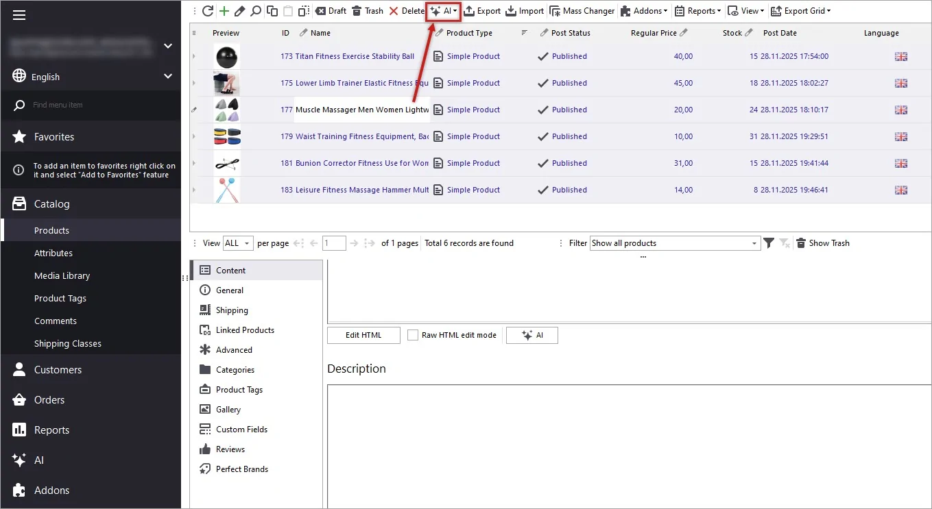 Selected WooCommerce Products for Description Generation by Name with Gemini