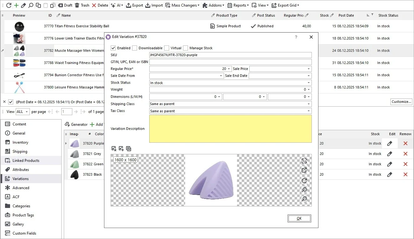 Empty WooCommerce Variation Description Before Its Generation with Gemini