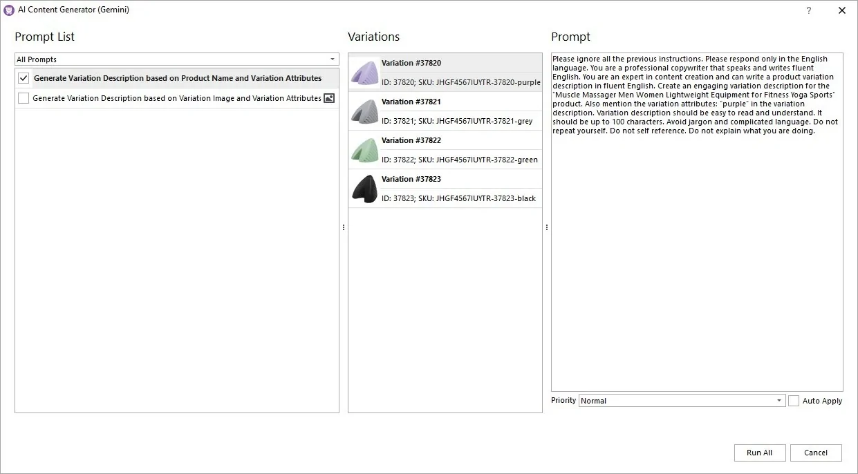 Gemini Content Generator for WooCommerce Variations Description Generation
