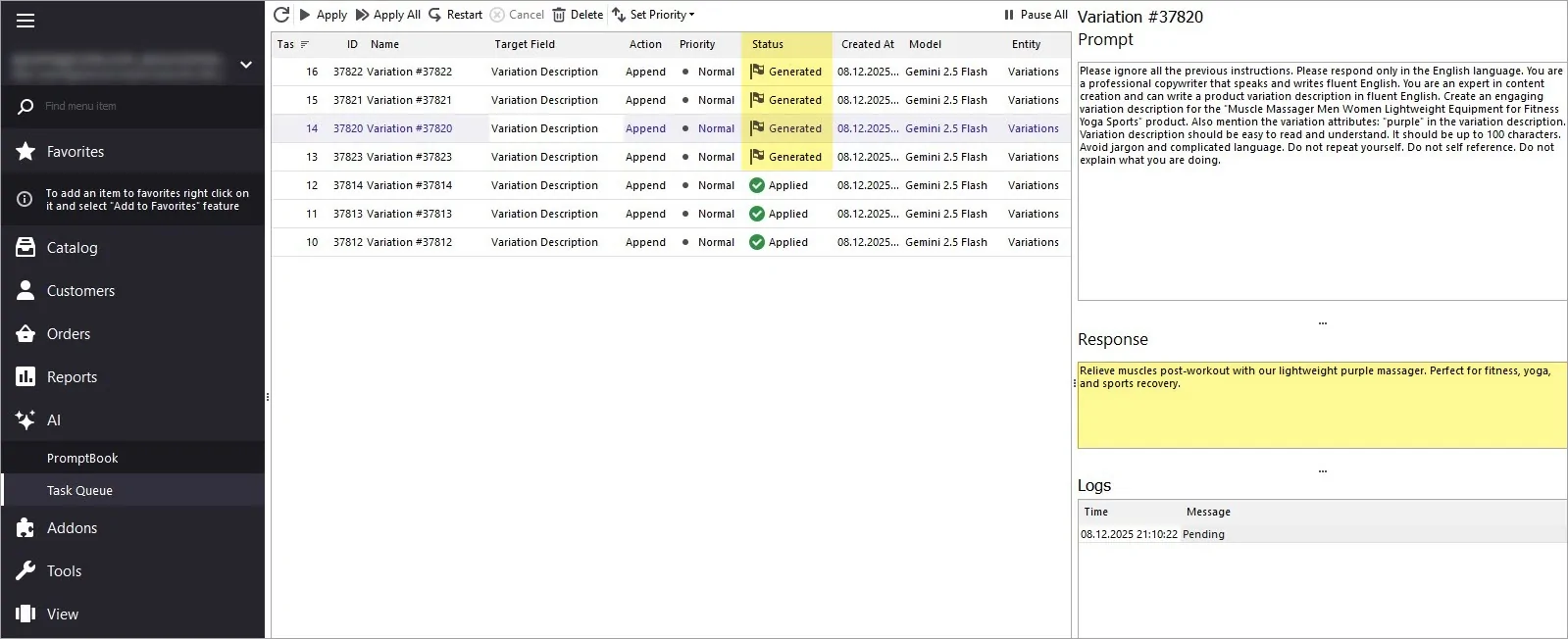 Generated WooCommerce Variation Description by Product Name and Attributes in Gemini Task Queue