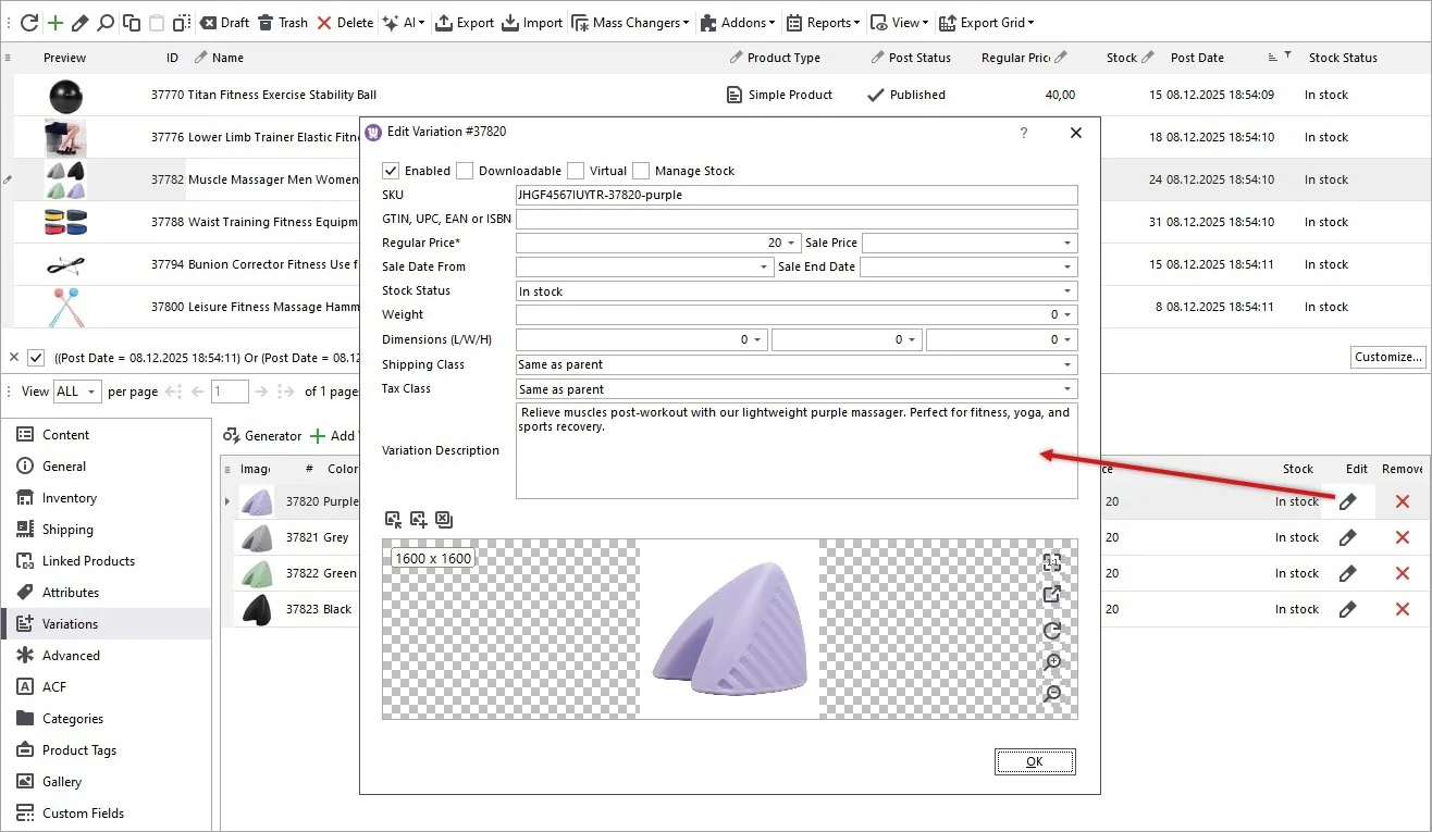 WooCommerce Variation Description Generated with Gemini Based on Product Name and Attributes